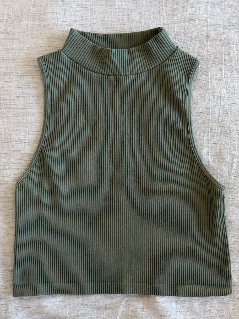 Olive Green Sleeveless Ribbed Mock Neck Crop Top